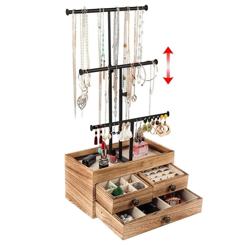 3 Tier Jewelry Organizer Adjustable Black Metal Stand Display Carbonized Black